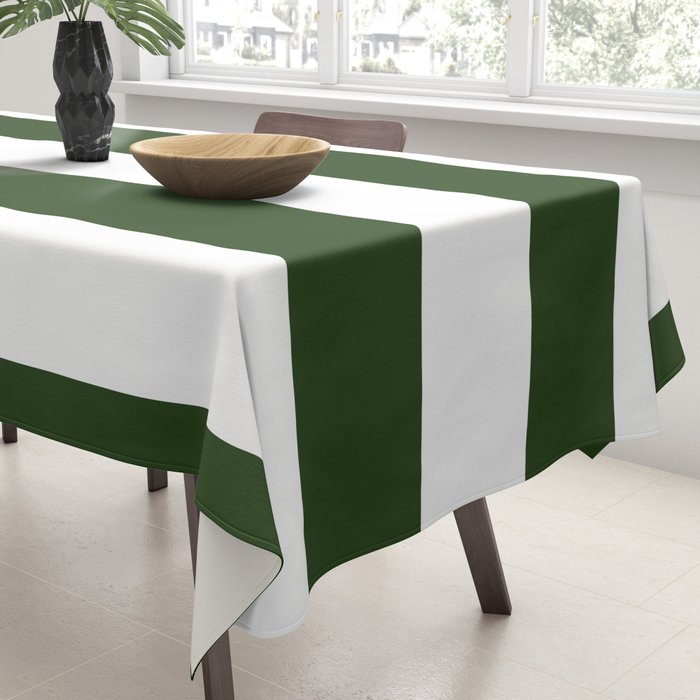 Large Dark Forest Green and White Cabana Tent Stripes Tablecloth Gallery Image 3