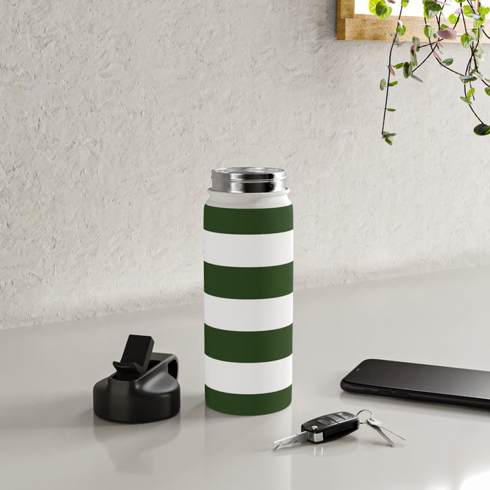 Large Dark Forest Green and White Cabana Tent Stripes Water Bottle Gallery Image 5