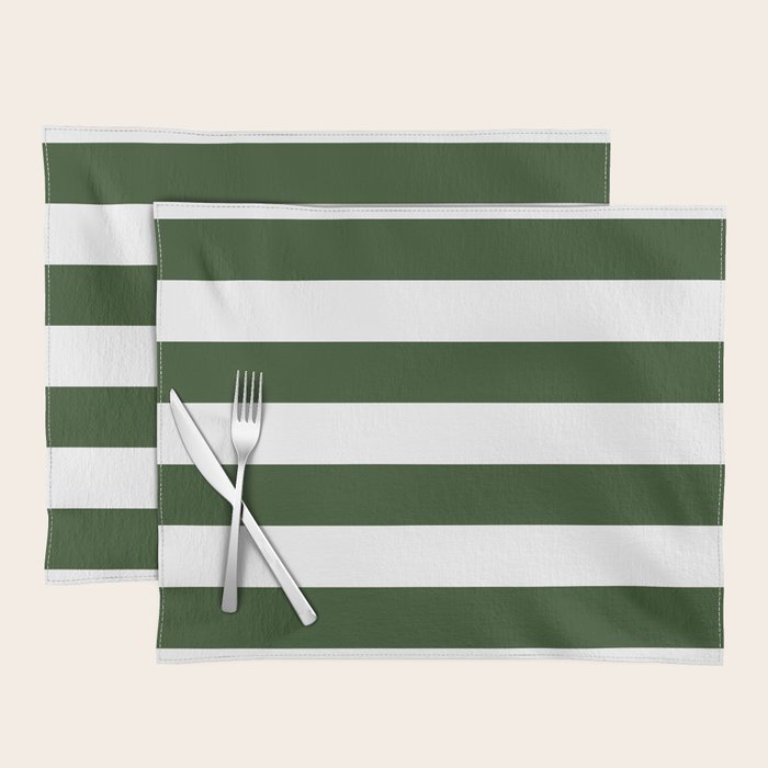 Large Dark Forest Green and White Cabana Tent Stripes Placemat Gallery Image 1