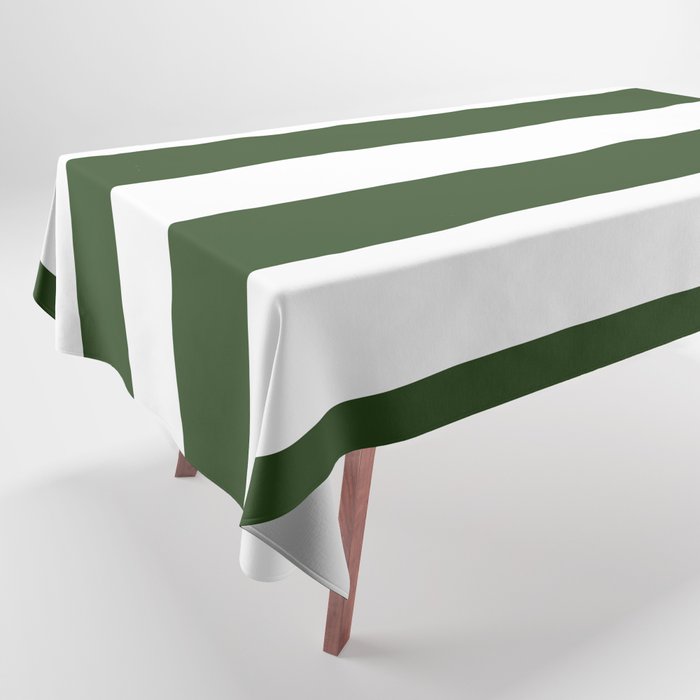 Large Dark Forest Green and White Cabana Tent Stripes Tablecloth Gallery Image 1