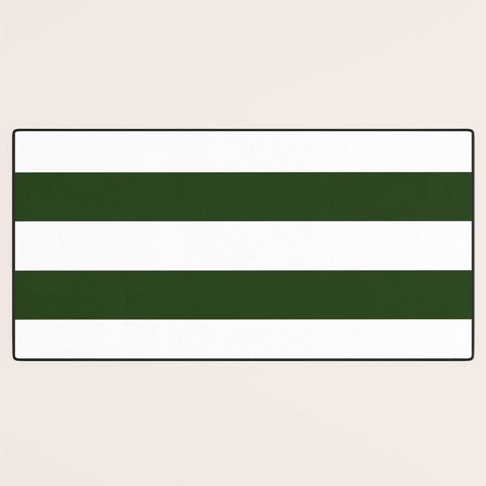 Large Dark Forest Green and White Cabana Tent Stripes Desk Mat Gallery Image 3