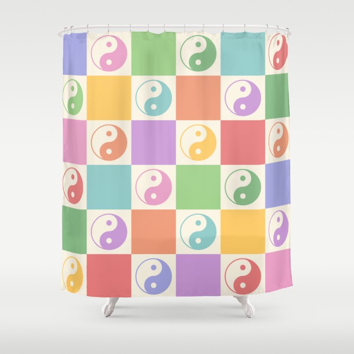 Colorful Yin Yang Checkered Pattern Shower Curtain Gallery Image 1