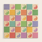 Colorful Yin Yang Checkered Pattern Wood Wall Art Gallery Image 1