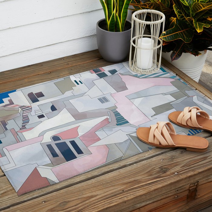 greece houses santorini Outdoor Rug Gallery Image 2