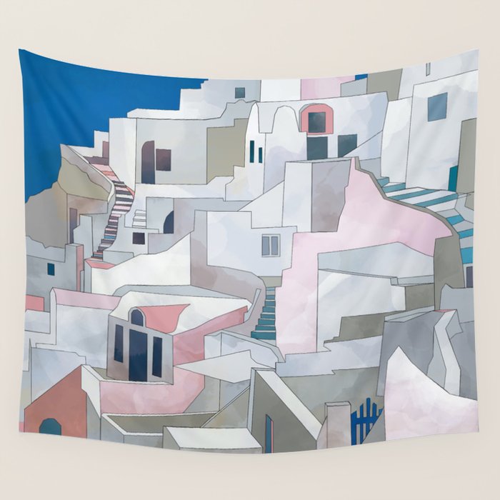 greece houses santorini Wall Tapestry Gallery Image 4