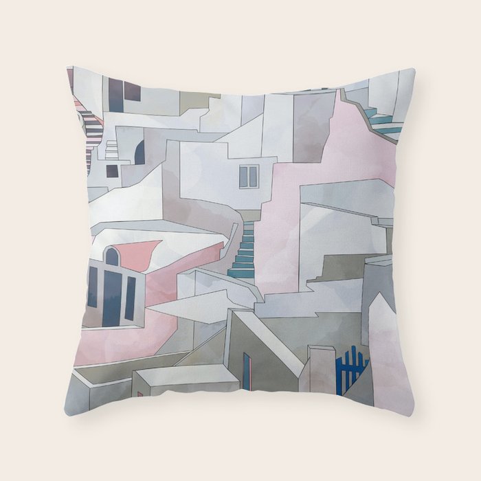 greece houses santorini Throw Pillow Gallery Image 1