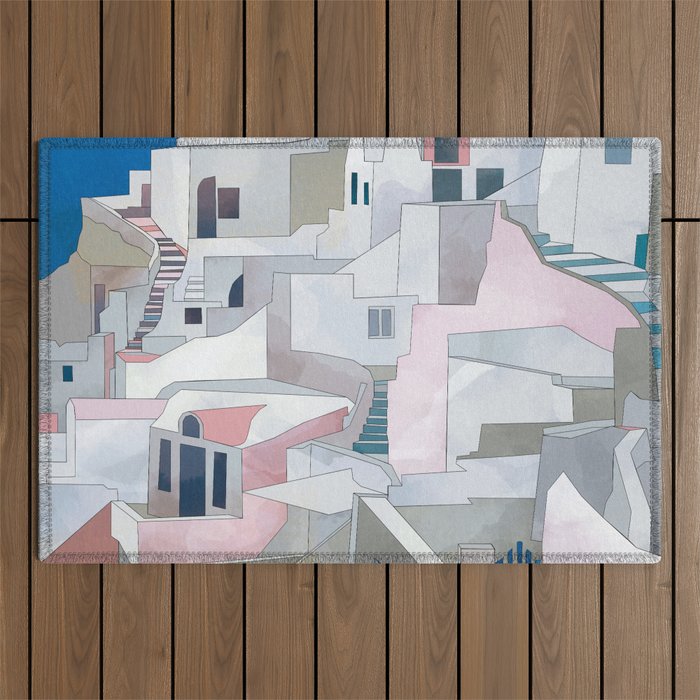 greece houses santorini Outdoor Rug Gallery Image 1