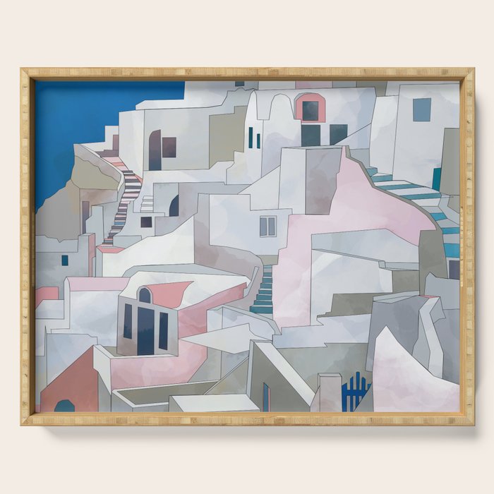 greece houses santorini Serving Tray Gallery Image 1