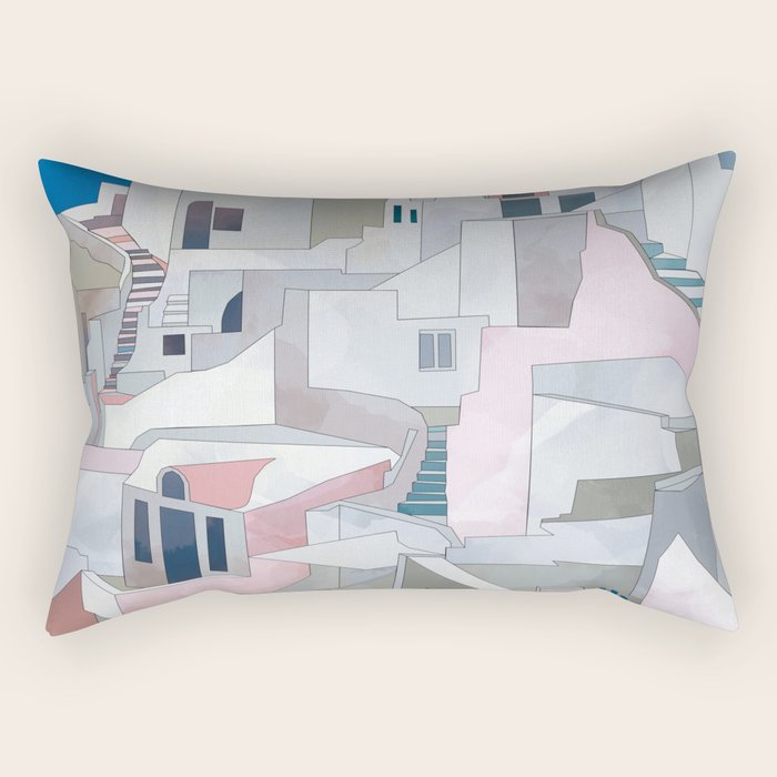 greece houses santorini Rectangular Pillow Gallery Image 1