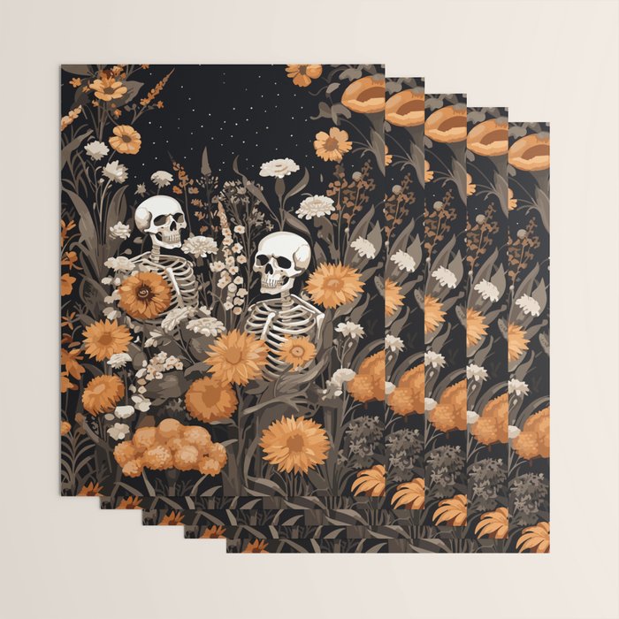 Bones and Blooms Skeleton Art Wrapping Paper Gallery Image 3