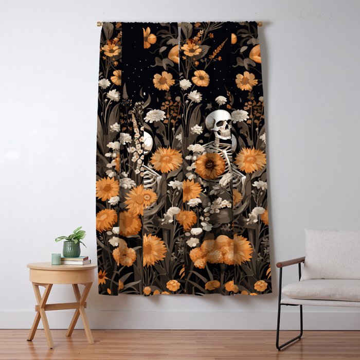 Bones and Blooms Skeleton Art Window Curtain Gallery Image 5