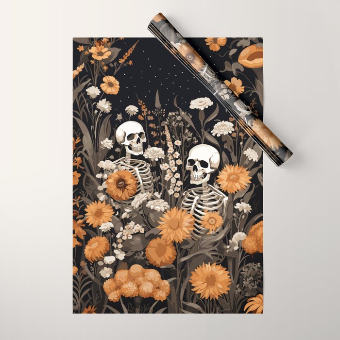 Bones and Blooms Skeleton Art Wrapping Paper Gallery Image 1