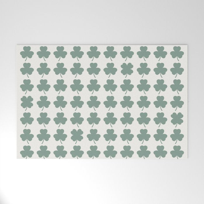 Clovers XXXII Sage Green Botanical Pattern Welcome Mat Gallery Image 1
