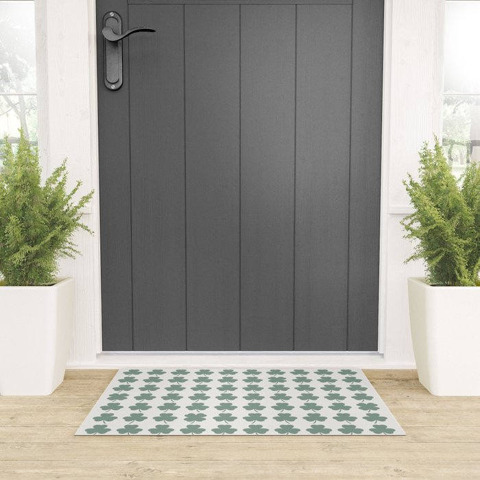 Clovers XXXII Sage Green Botanical Pattern Welcome Mat Gallery Image 3