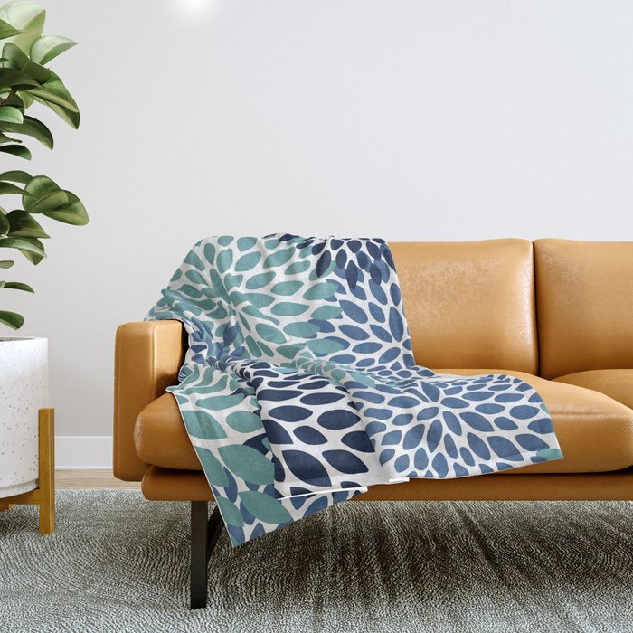 Floral Blooms, Navy, Blue and Teal Throw Blanket Gallery Image 1