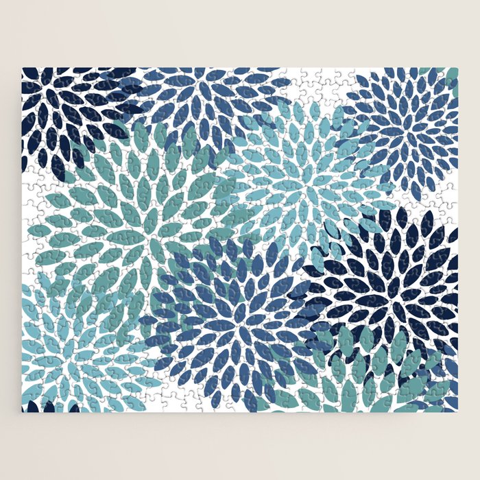 Floral Blooms, Navy, Blue and Teal Jigsaw Puzzle Gallery Image 1
