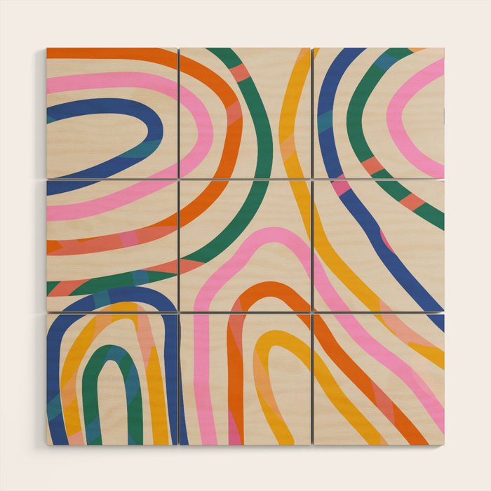 Whimsical Abstract Rainbows Lines Art Wood Wall Art Gallery Image 1