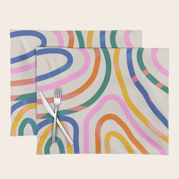 Whimsical Abstract Rainbows Lines Art Placemat Gallery Image 1