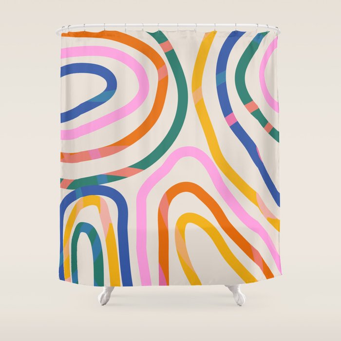 Whimsical Abstract Rainbows Lines Art Shower Curtain Gallery Image 1