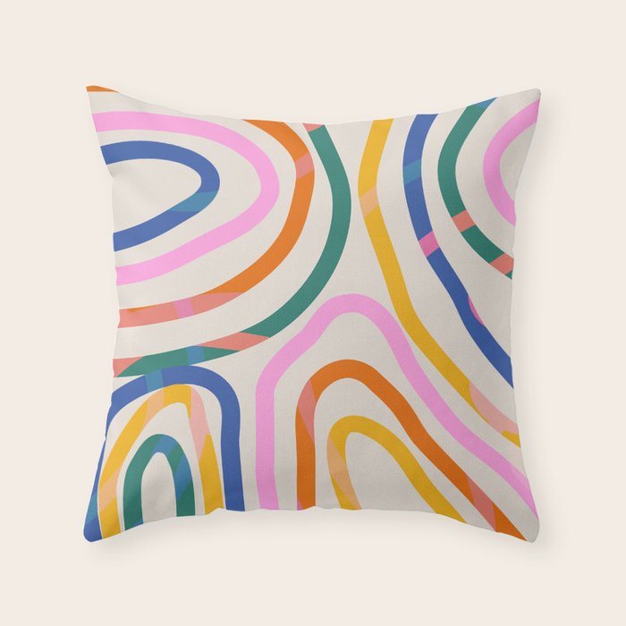 Whimsical Abstract Rainbows Lines Art Throw Pillow Gallery Image 1