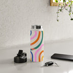 Whimsical Abstract Rainbows Lines Art Water Bottle Gallery Image 4
