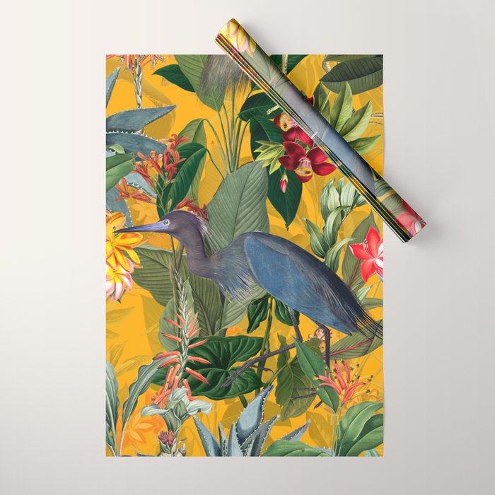 Vintage & Shabby Chic - Sunny Tropical Garden Blue Heron Wrapping Paper Gallery Image 1
