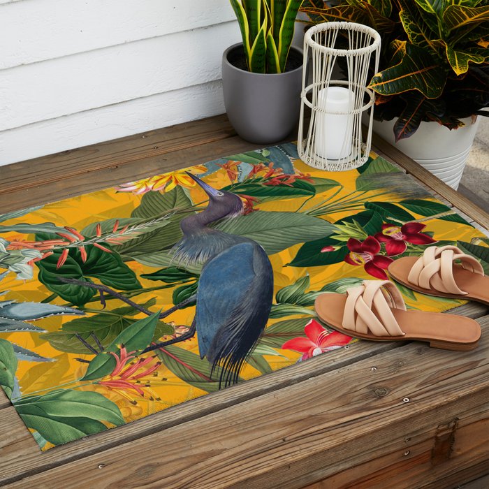 Vintage & Shabby Chic - Sunny Tropical Garden Blue Heron Outdoor Rug Gallery Image 2