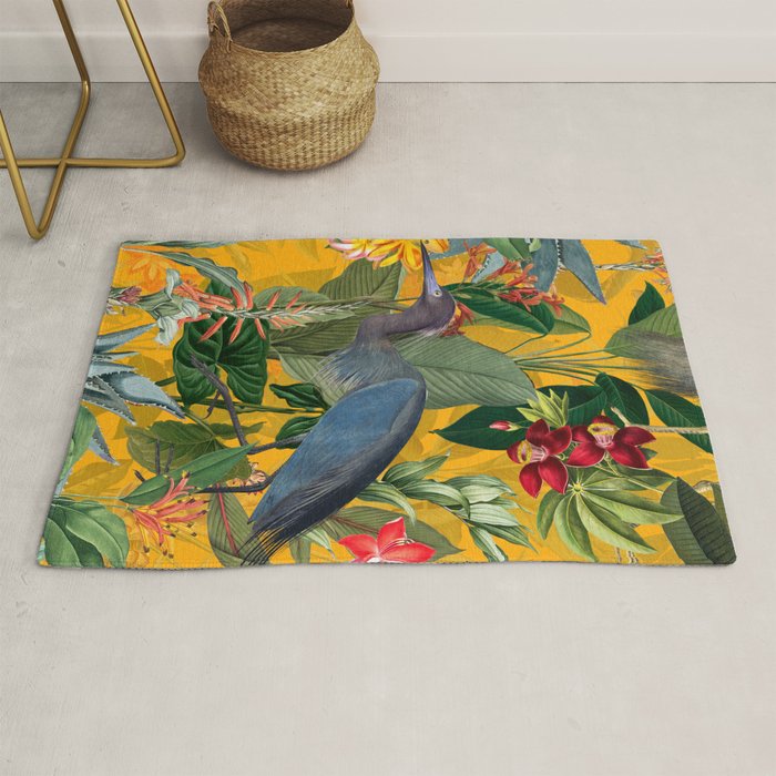Vintage & Shabby Chic - Sunny Tropical Garden Blue Heron Rug Gallery Image 1