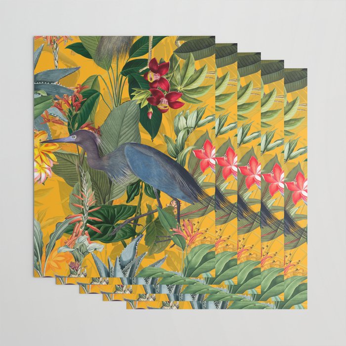 Vintage & Shabby Chic - Sunny Tropical Garden Blue Heron Wrapping Paper Gallery Image 3