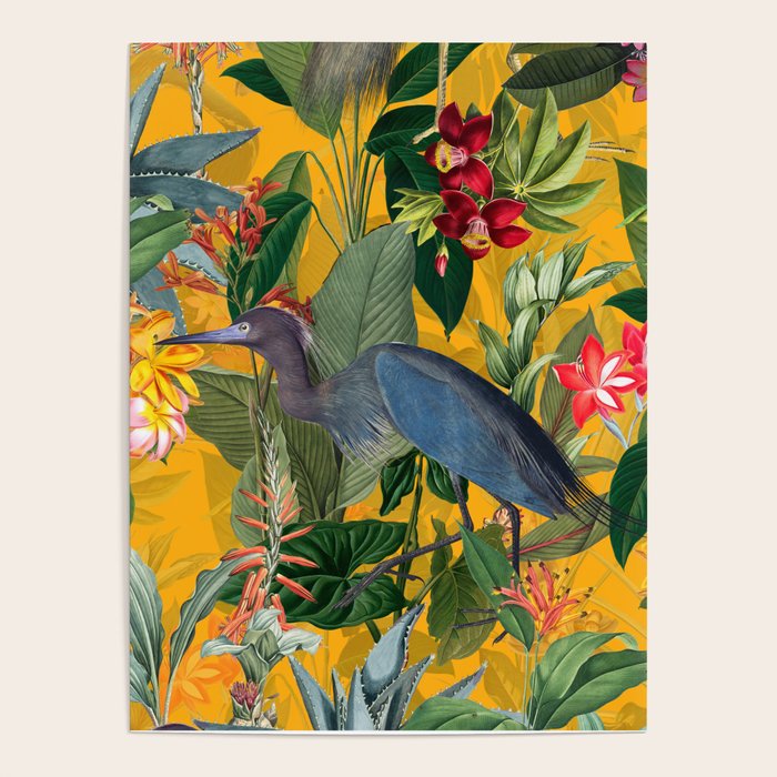 Vintage & Shabby Chic - Sunny Tropical Garden Blue Heron Poster Gallery Image 4
