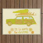 Surfy Christmas Wagon reto surf art by surfy birdy  Outdoor Rug Gallery Image 1