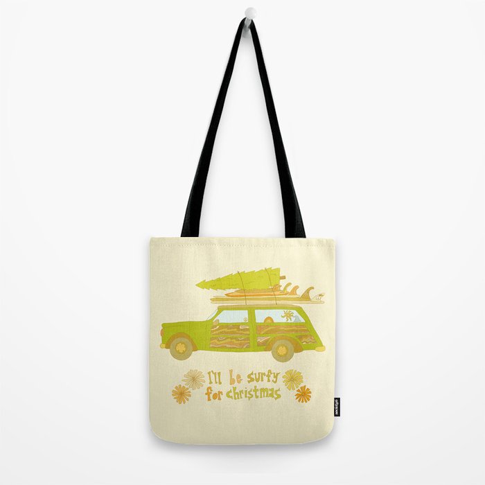Surfy Christmas Wagon reto surf art by surfy birdy  Tote Bag Gallery Image 2
