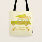 Surfy Christmas Wagon reto surf art by surfy birdy  Tote Bag Gallery Image 1
