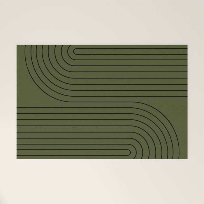 Minimal Line Curvature XVIII Dark Green Mid Century Modern Arch Abstract Welcome Mat Gallery Image 1