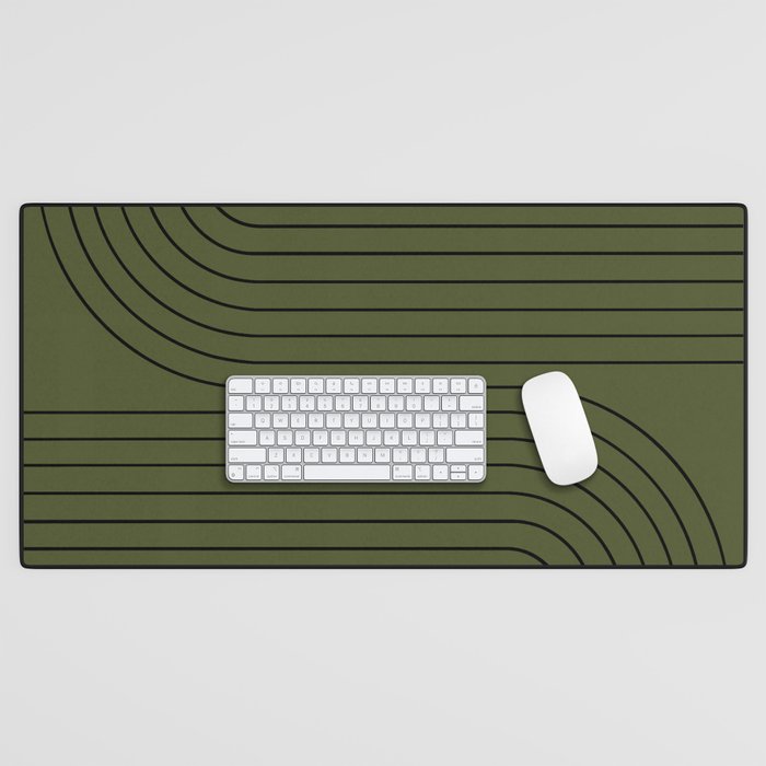 Minimal Line Curvature XVIII Dark Green Mid Century Modern Arch Abstract Desk Mat Gallery Image 1