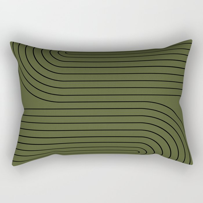 Minimal Line Curvature XVIII Dark Green Mid Century Modern Arch Abstract Rectangular Pillow Gallery Image 2