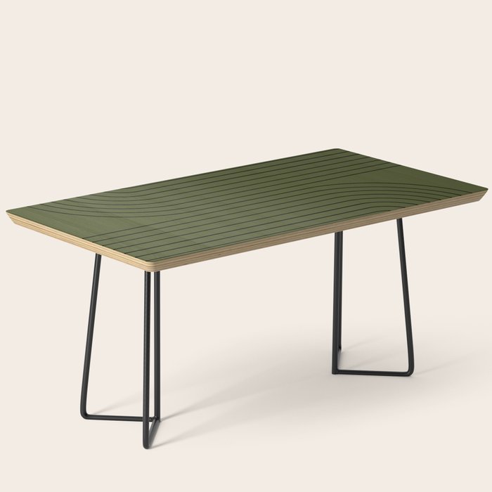 Minimal Line Curvature XVIII Dark Green Mid Century Modern Arch Abstract Coffee Table Gallery Image 1