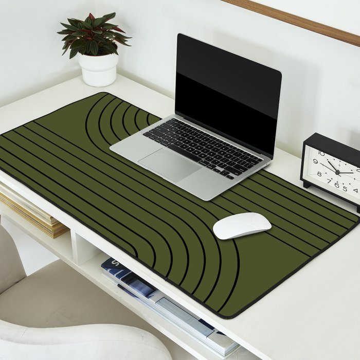 Minimal Line Curvature XVIII Dark Green Mid Century Modern Arch Abstract Desk Mat Gallery Image 2