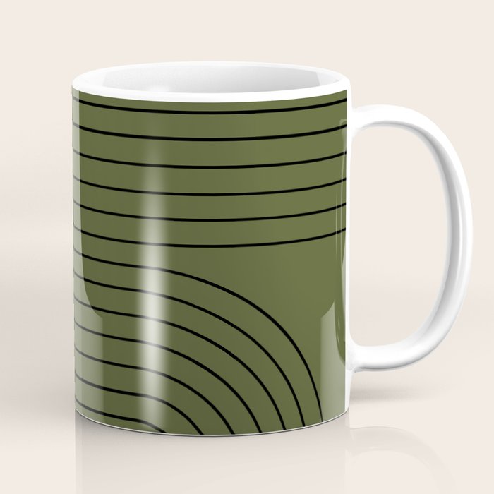 Minimal Line Curvature XVIII Dark Green Mid Century Modern Arch Abstract Coffee Mug Gallery Image 1