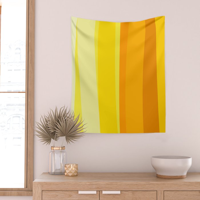 Ombre Yellow Organic Stripes Wall Tapestry Gallery Image 2