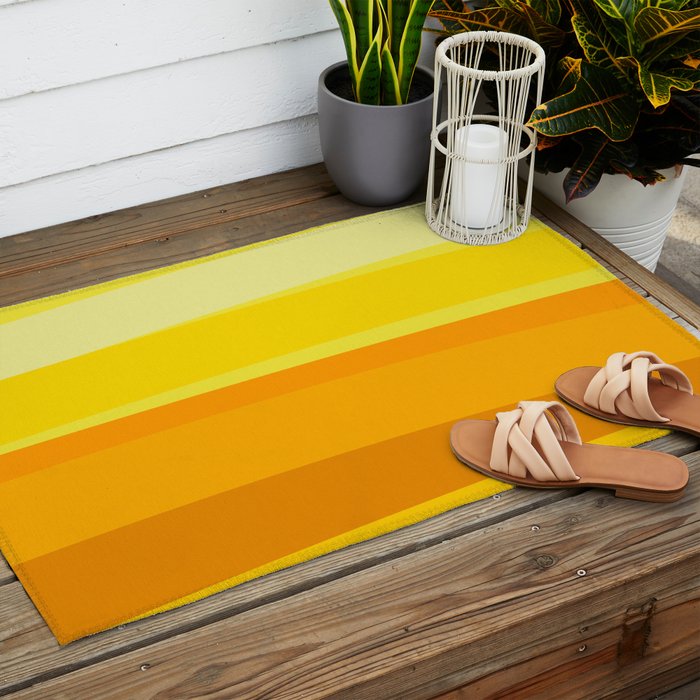 Ombre Yellow Organic Stripes Outdoor Rug Gallery Image 2