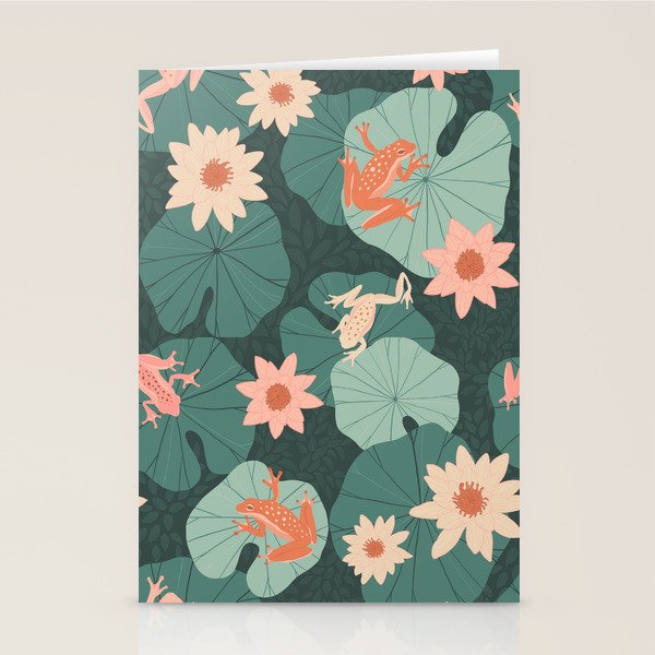 Pastel frogs and waterlilies - Magical Forest Stationery Card Gallery Image 1