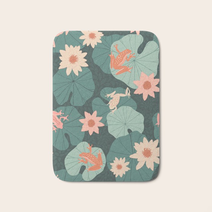 Pastel frogs and waterlilies - Magical Forest Bath Mat Gallery Image 1