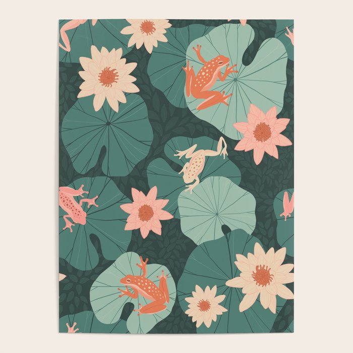 Pastel frogs and waterlilies - Magical Forest Poster Gallery Image 1