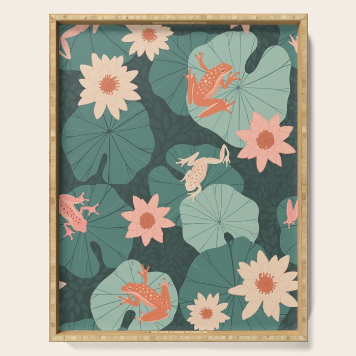Pastel frogs and waterlilies - Magical Forest Serving Tray