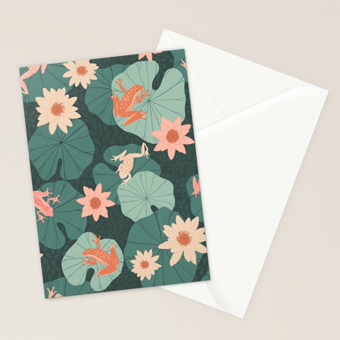 Pastel frogs and waterlilies - Magical Forest Stationery Card Gallery Image 2