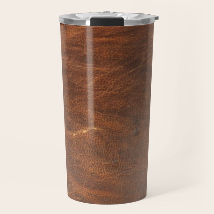 Old Tan Faux Leather Texture Travel Mug Gallery Image 1