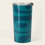 Mid Century Modern Piquet Abstract Pattern in Teal and Blue Travel Mug Gallery Image 2
