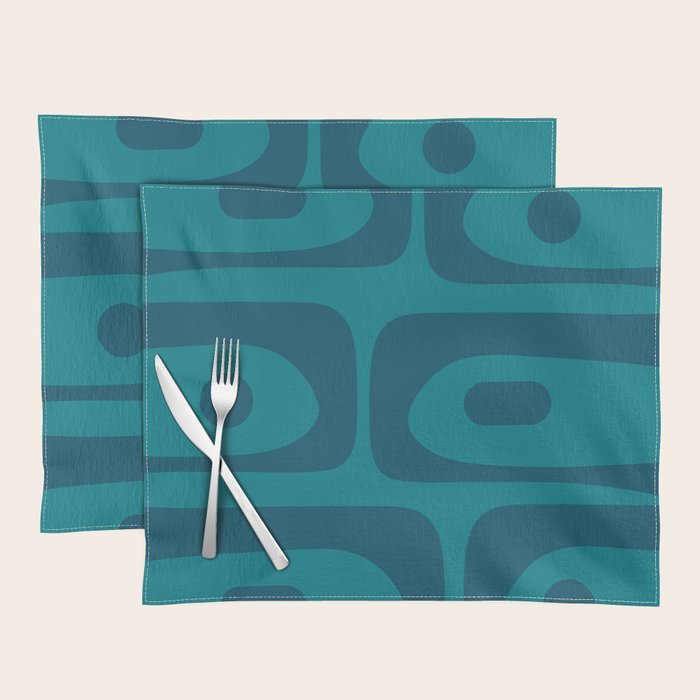 Mid Century Modern Piquet Abstract Pattern in Teal and Blue Placemat Gallery Image 1
