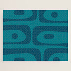 Mid Century Modern Piquet Abstract Pattern in Teal and Blue Jigsaw Puzzle Gallery Image 1
